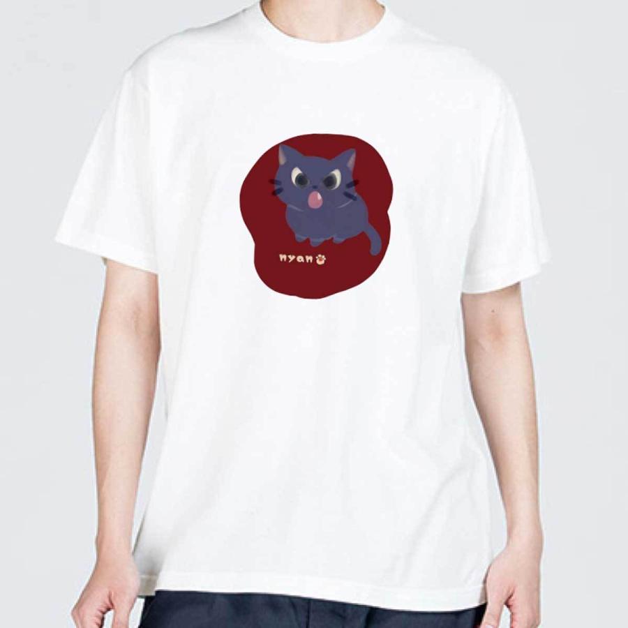 Tシャツ 白 Mサイズ 半袖 イラストプリント nyan 豆球 猫