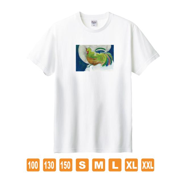 風の鶏 白 おかしなせかい オリジナルイラストプリント 半袖 Tシャツ