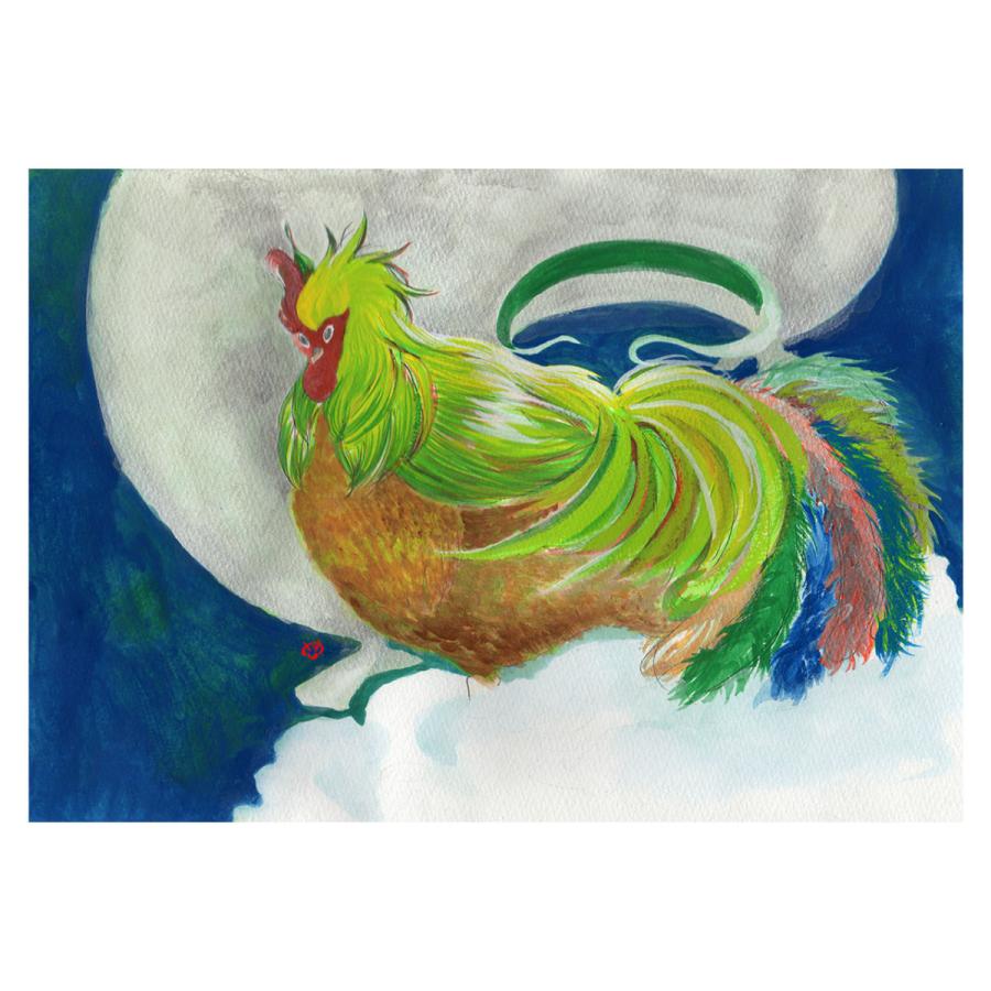 風の鶏 白 おかしなせかい オリジナルイラストプリント 半袖 Tシャツ