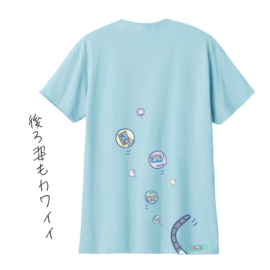 半袖 カラー Tシャツ ネコ イラストプリント シャボン玉ごんさん