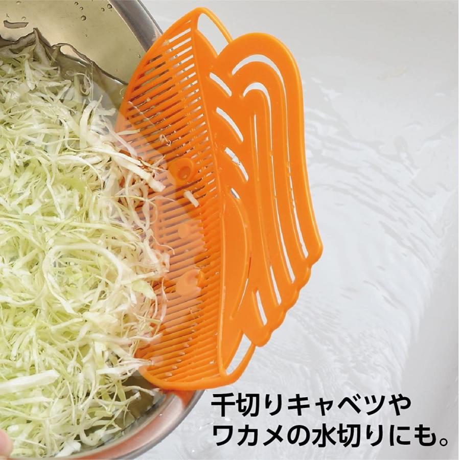 曙産業 麺 湯切り オレンジ 日本製 ザルを使わず鍋で麺類の湯切りができる フック式 千切り野菜やワカメの水切り 麺ピタクリップ PM-96|kuro-shop|04