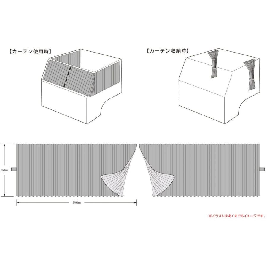 雅　仮眠(ラウンド)カーテン　&quot;チンチラ&quot;ZERO　(横2400×縦850mm　1級遮光　難燃加工(車検対応)　フック50個入り　左右セット