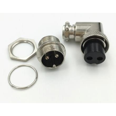 1ペアGX16 90°アングルL字 XLR16mm 2ピン メタルコネクターオスプラグ
