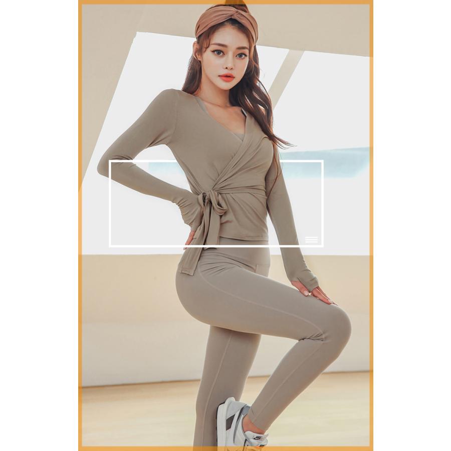 ヨガTシャツ ヨガウェア 速乾 カシュクール ウェストリボン長袖