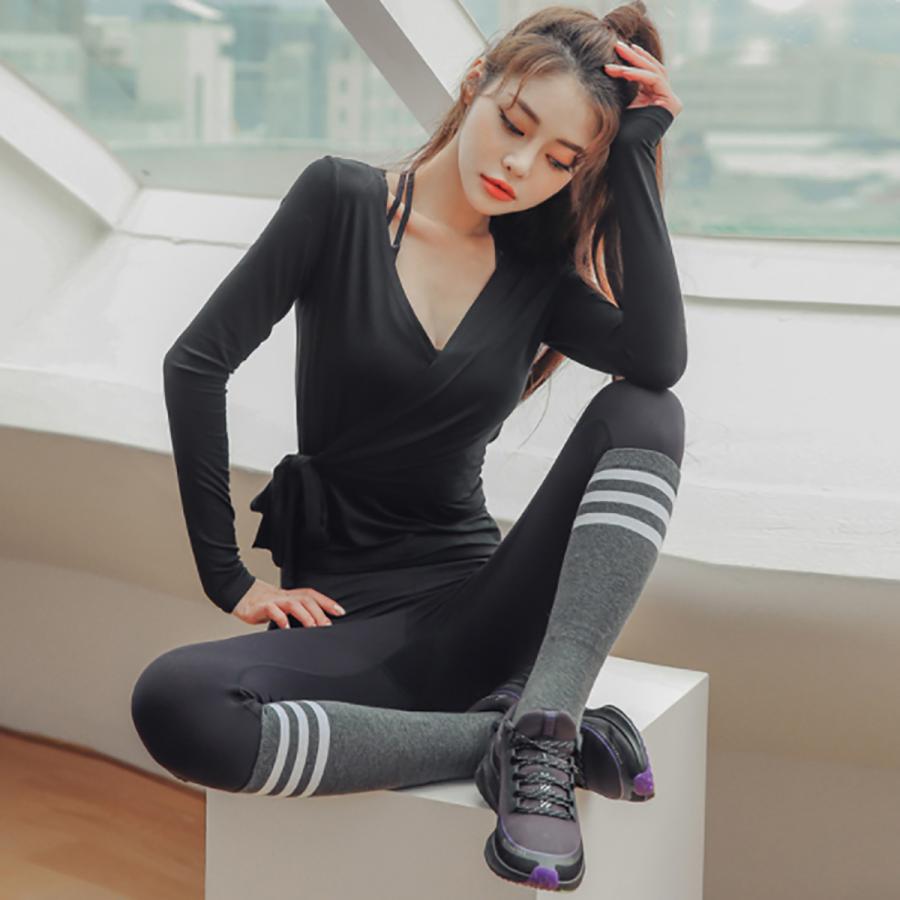 ヨガTシャツ ヨガウェア 速乾 カシュクール ウェストリボン長袖