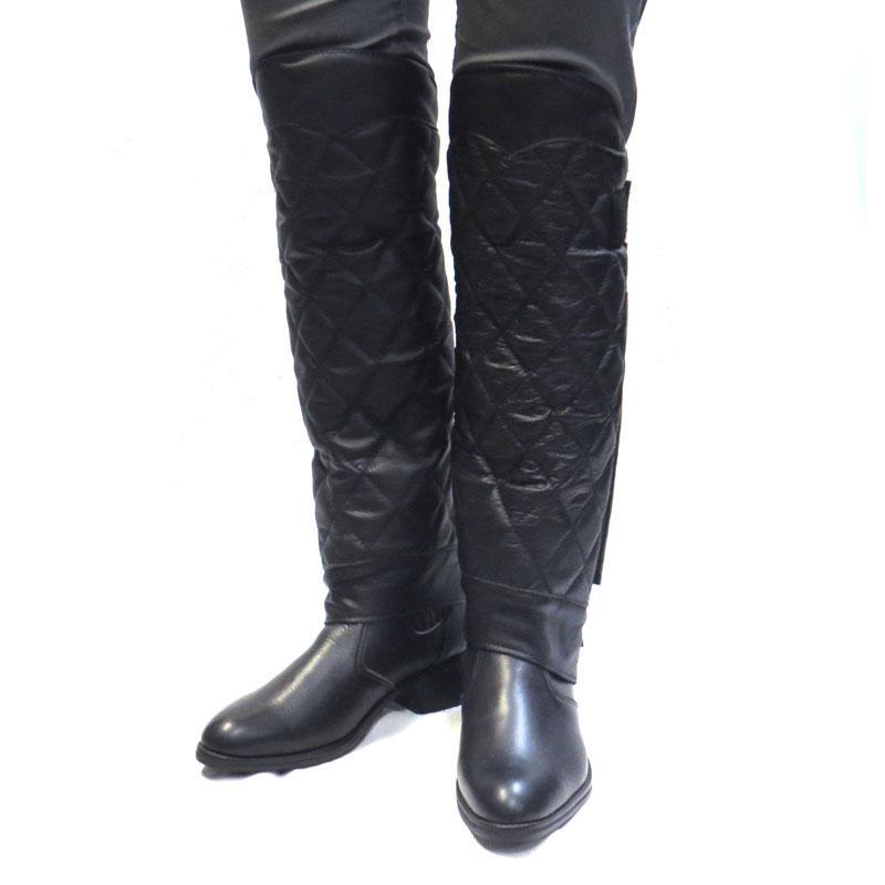 HEAVY RED LABEL ダイヤモンドパッドレッグチャップス : 黒革レザー
