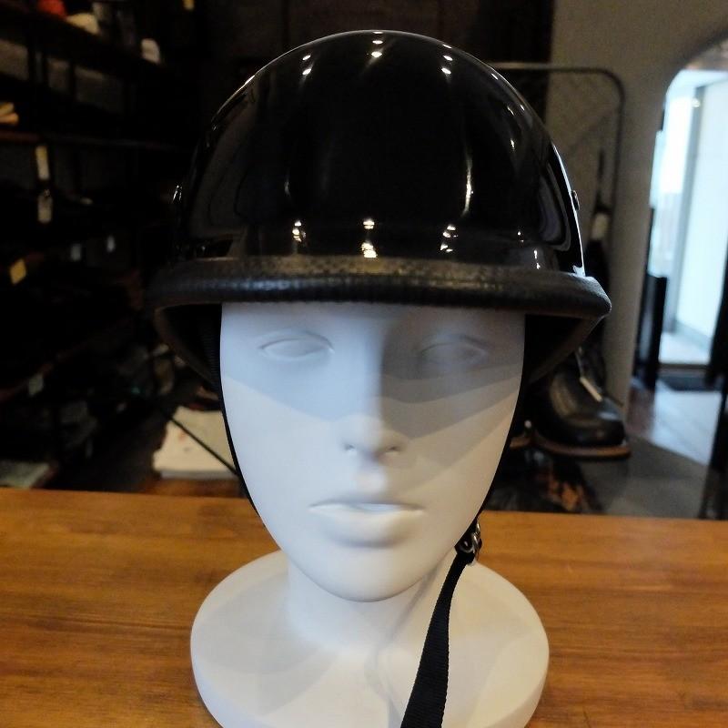 ジョッキータイプ ハーフヘルメット 装飾用 つやありブラック : 黒革