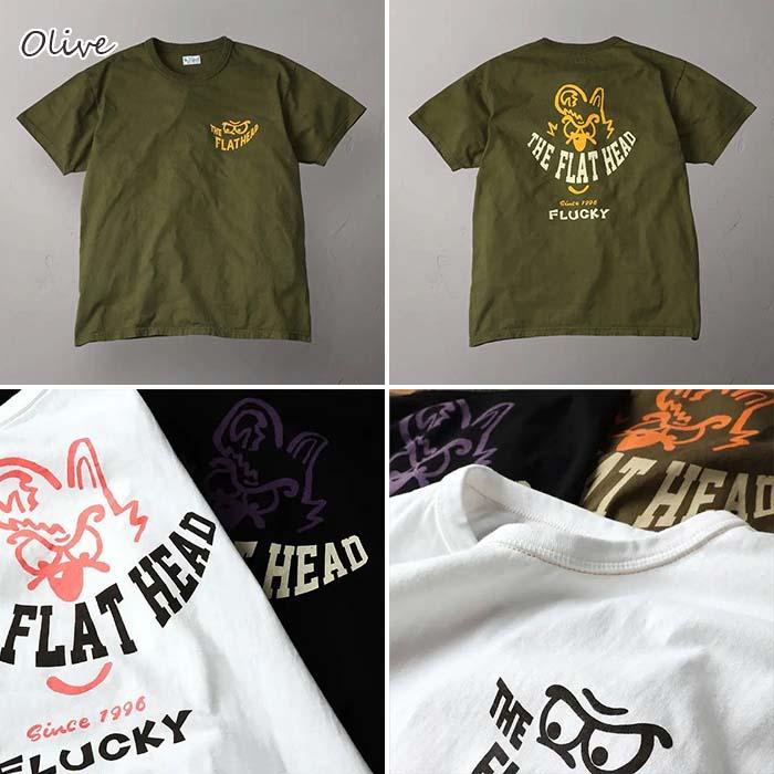 THE FLAT HEAD ブランドマスコット フラッキープリントTシャツ  FN-THC-045 ブラック ホワイト オリーブ コットン100％ 日本製｜kurokawa96｜03