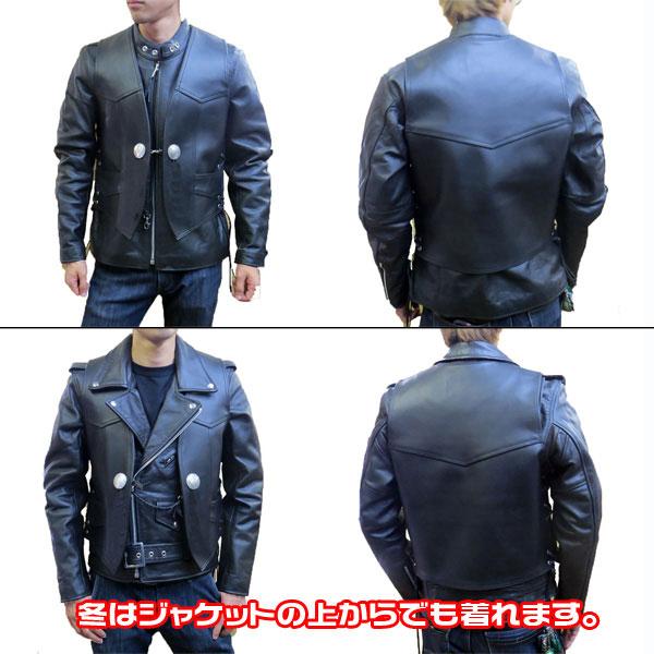 HEAVY Red Label オイルドレザーベスト BLACK/RED/TAN : 黒革レザー