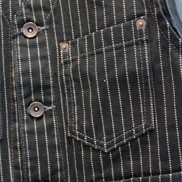IRON HEART 12oz ウォバッシュストライプ ワークベスト :IHV-02:黒革