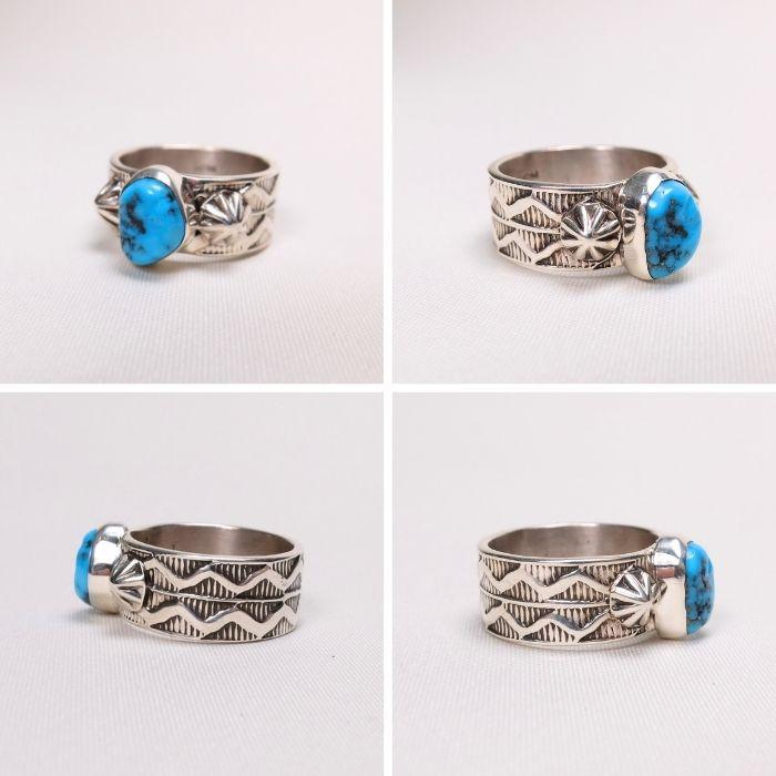 21号 リング インディアンジュエリー ナバホ族 ヘンリーマリアーノ（HENRY MARIANO）キングマンターコイズ  スターリングシルバー 指輪  INDIAN JEWELRYの画像