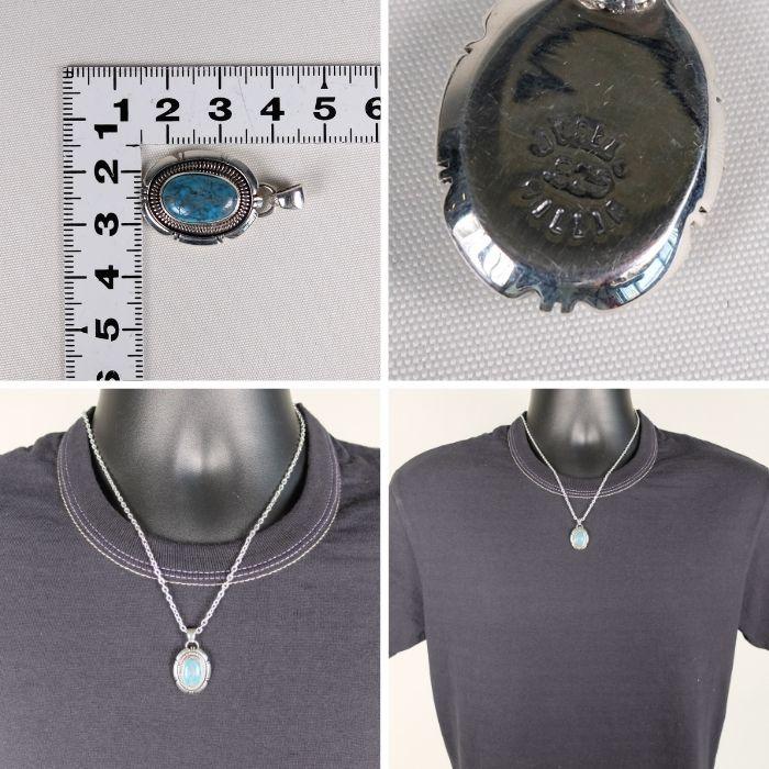 インディアンジュエリー ビズビーターコイズシルバーペンダントトップ ナバホ族　Wydell　Billie作STERLING ターコイズ Kingman Turquoise シルバー SV925の画像