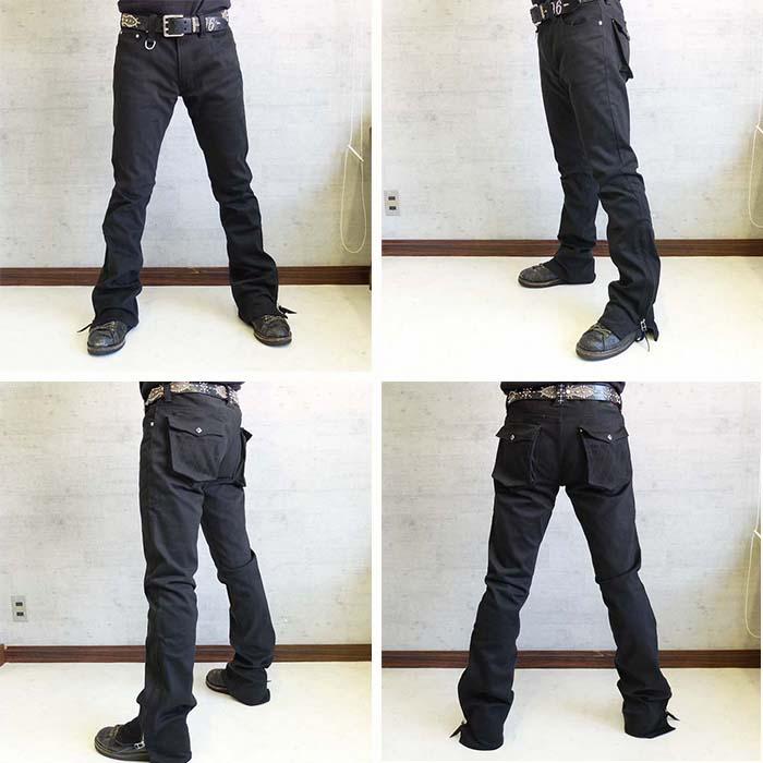 SKULL FLIGHT スカルフライト SS PANTSType2 キルティングポケット ストレッチブーツカット(ブラック) SKULL FLIGHT スカルフライト SS PANTSType2 キルティングポケット ストレッチブーツカット(ブラック)