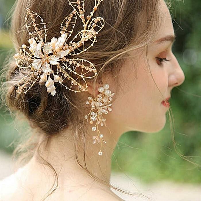 ウェディング ジュエリー 2点 セット ヘッドドレス イヤリング ゴールド 淡水パール ボタニカル 綺麗 F681 ビジュー デ フルール 通販 Yahoo ショッピング