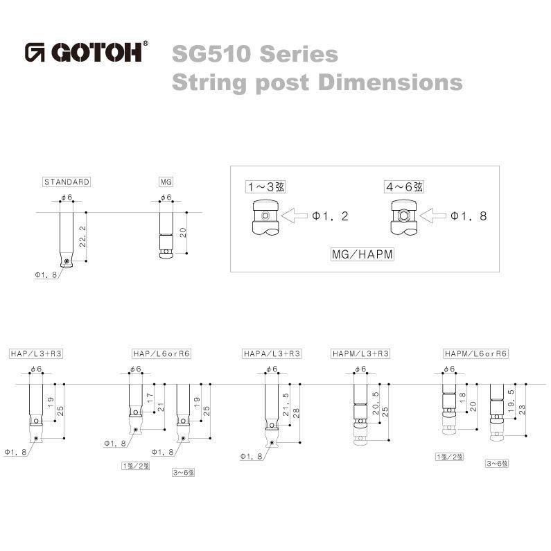Gotoh / ゴトー SG510 Series for Standard Post SGS510 (X Gold / S5) [対応ヘッド: L6/R6/L3+R3 ] (ギターペグ6個set)_2