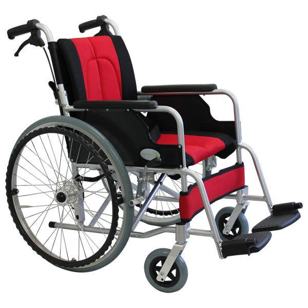 車椅子 軽量 折りたたみ車いす ノーパンクタイヤ仕様 CUKY-870 赤 痛く