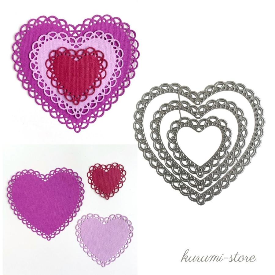 カッティングダイ ダイカット型 ハート 3種類 飾り コラージュ