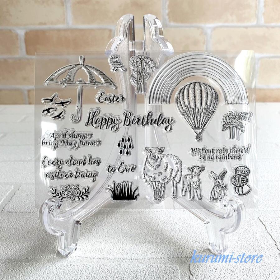 クリアスタンプ 花 バルーン 羊 うさぎ 虹 ペーパークラフト はんこ
