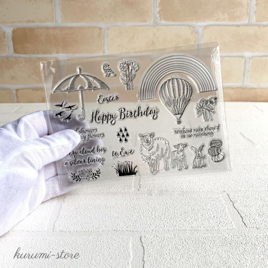 クリアスタンプ 花 バルーン 羊 うさぎ 虹 ペーパークラフト はんこ