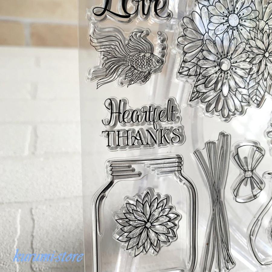 クリアスタンプ 花 花瓶 植物 金魚 ボトル ペーパークラフト はんこ