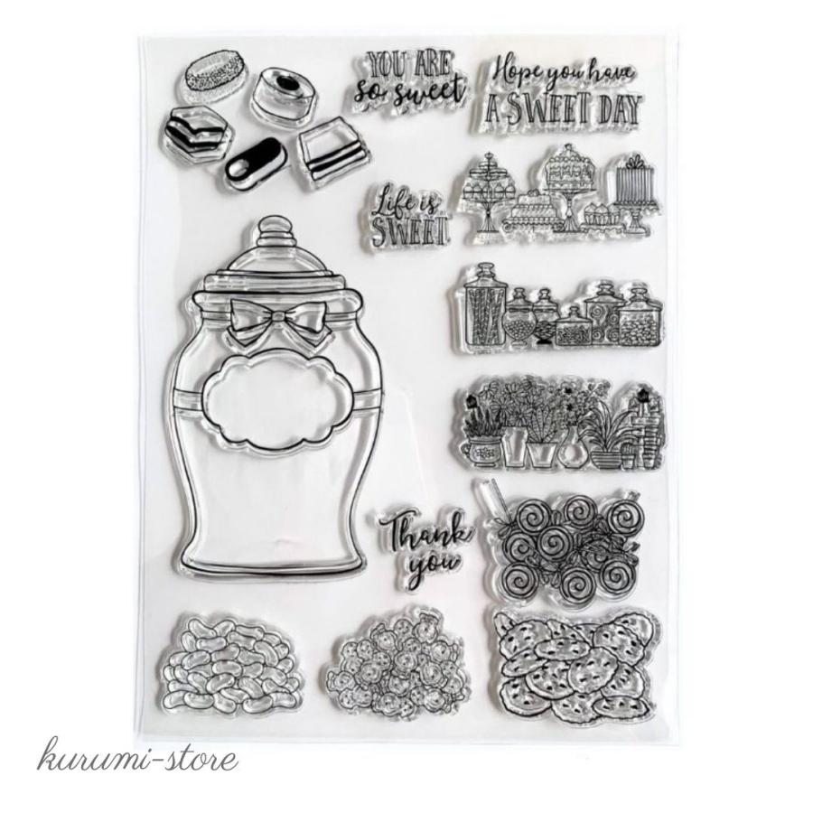 クリアスタンプ スイーツ キャニスター 花 はんこ アルバム 海外