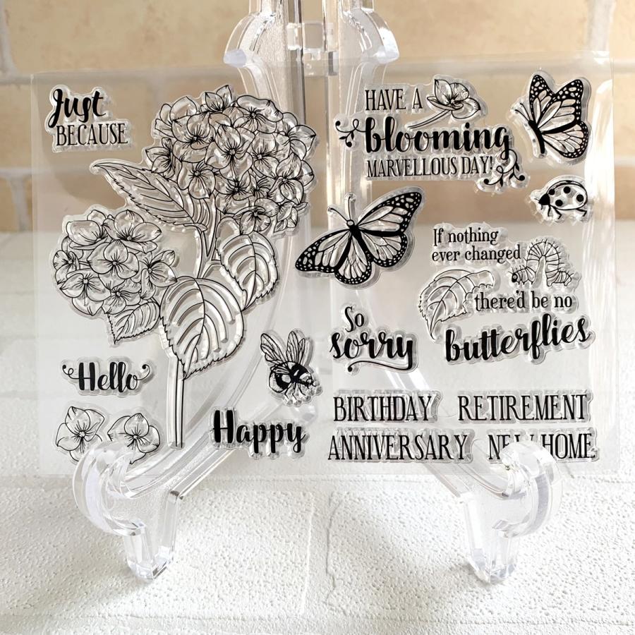 クリアスタンプ アジサイ 蝶 蜂 紫陽花 花 植物 虫 はんこ アルバム