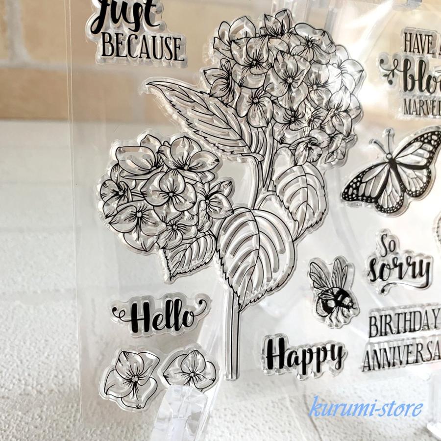 クリアスタンプ アジサイ 蝶 蜂 紫陽花 花 植物 虫 はんこ アルバム