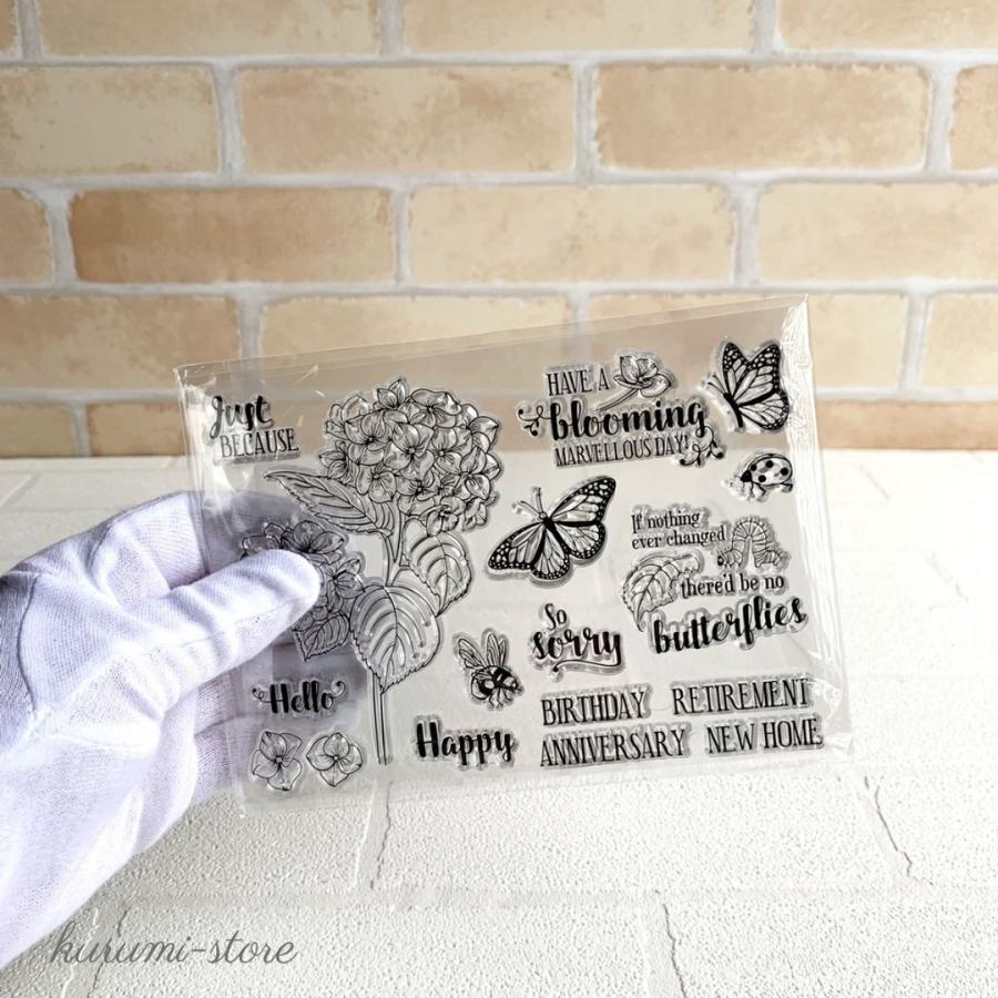 クリアスタンプ アジサイ 蝶 蜂 紫陽花 花 植物 虫 はんこ アルバム