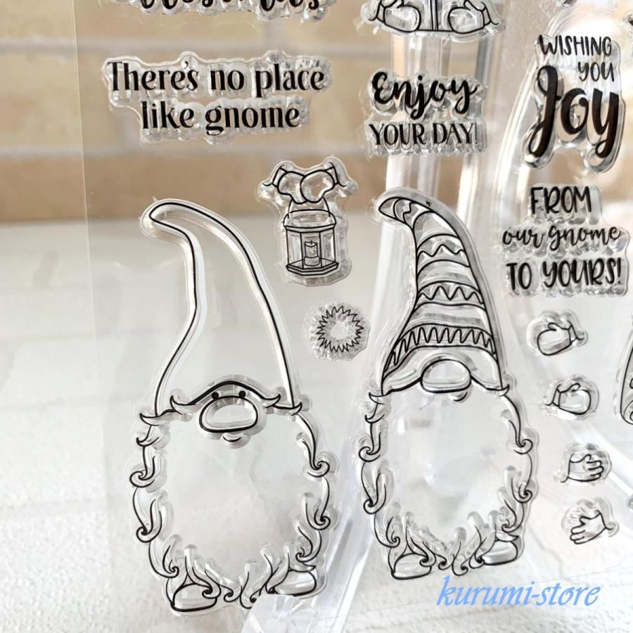 クリアスタンプ 小人 きのこの家 英字 ペーパークラフト はんこ