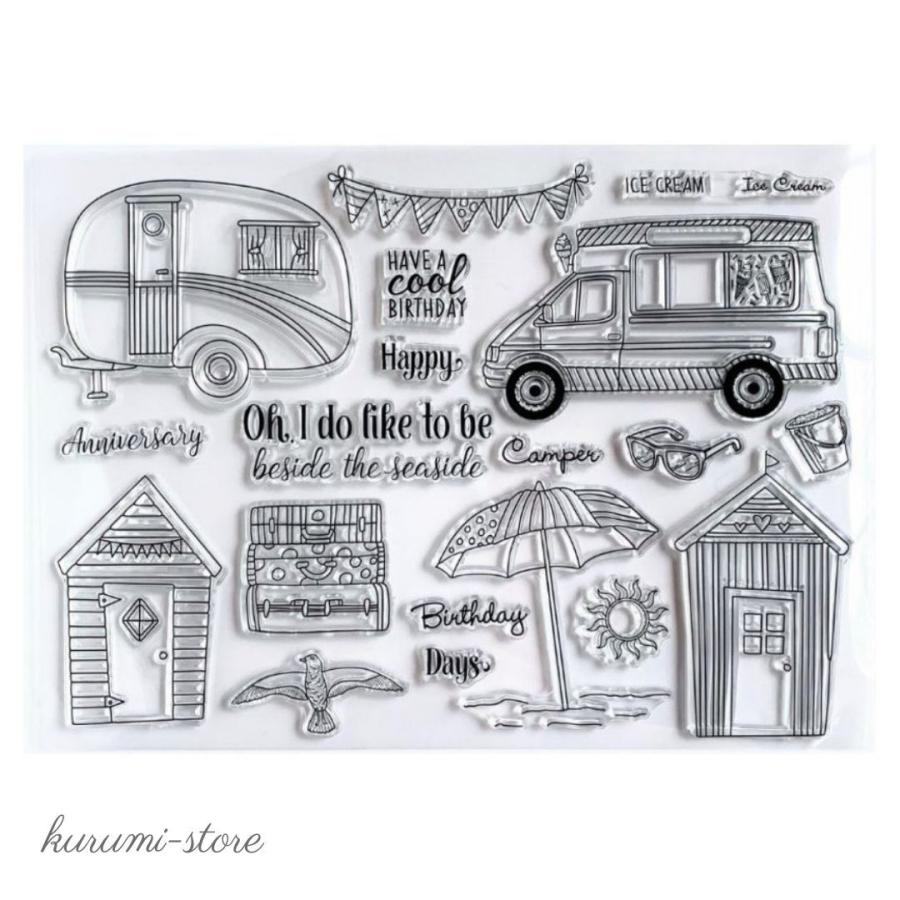 クリアスタンプ キャンピングカー パラソル ペーパークラフト はんこ