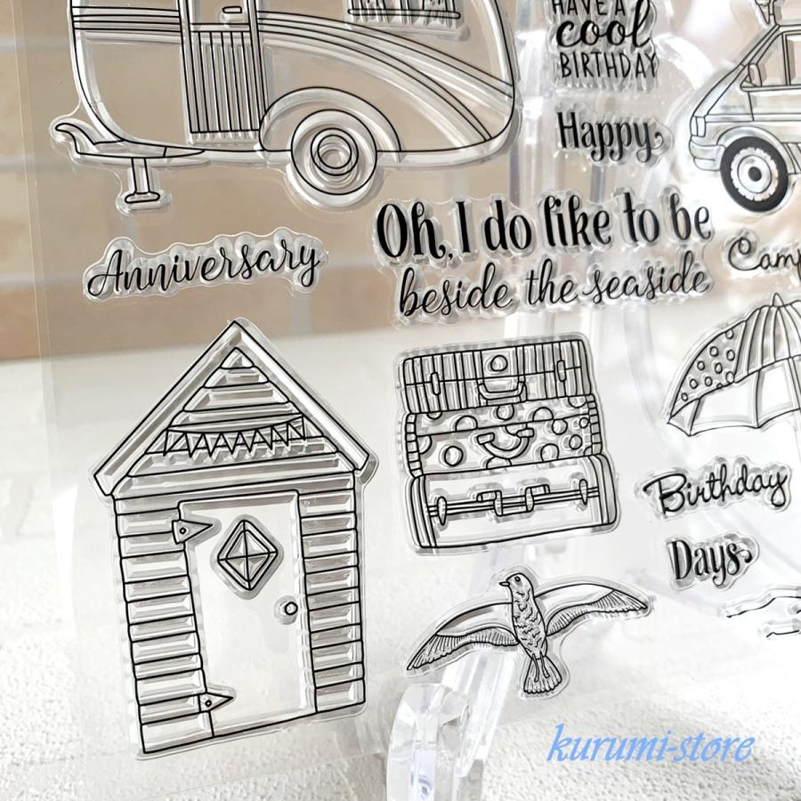 クリアスタンプ キャンピングカー パラソル ペーパークラフト はんこ