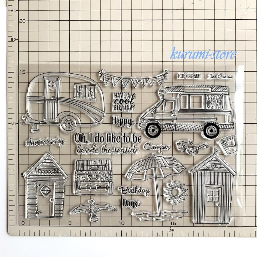 クリアスタンプ キャンピングカー パラソル ペーパークラフト はんこ