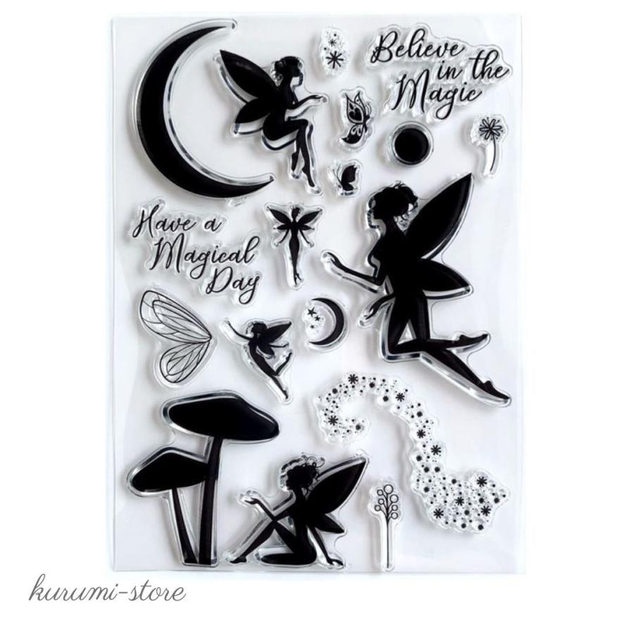 クリアスタンプ 妖精 きのこ 月 はんこ アルバム 海外 スタンプ