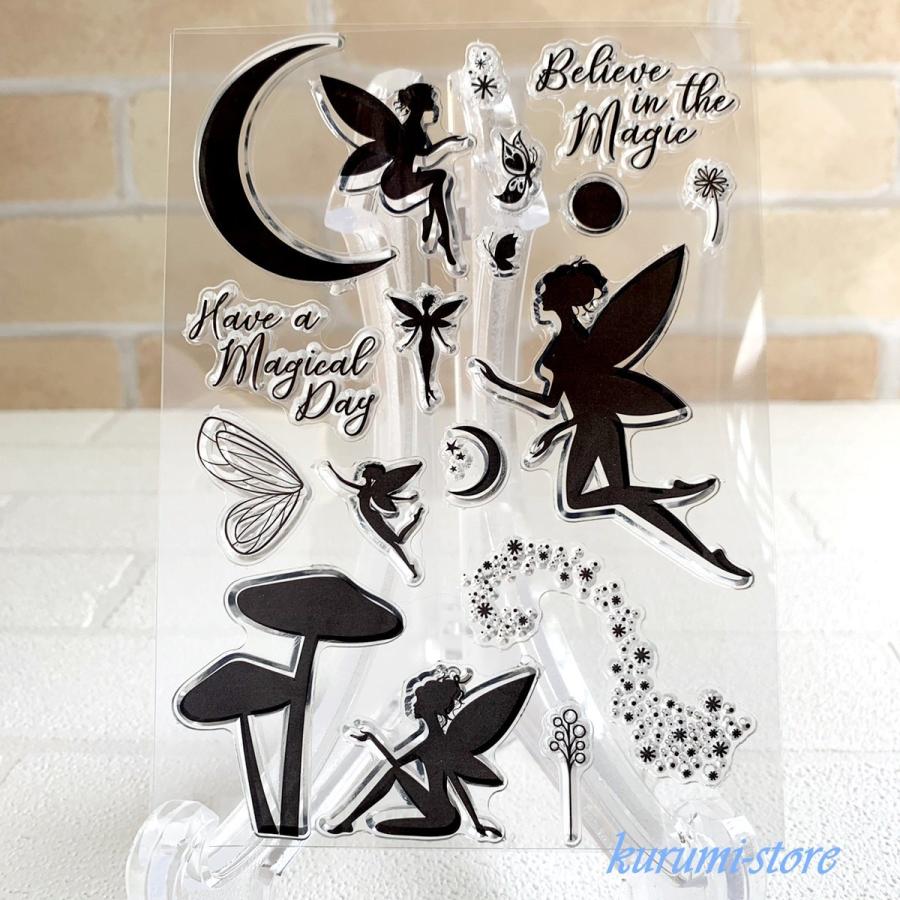 クリアスタンプ 妖精 きのこ 月 はんこ アルバム 海外 スタンプ