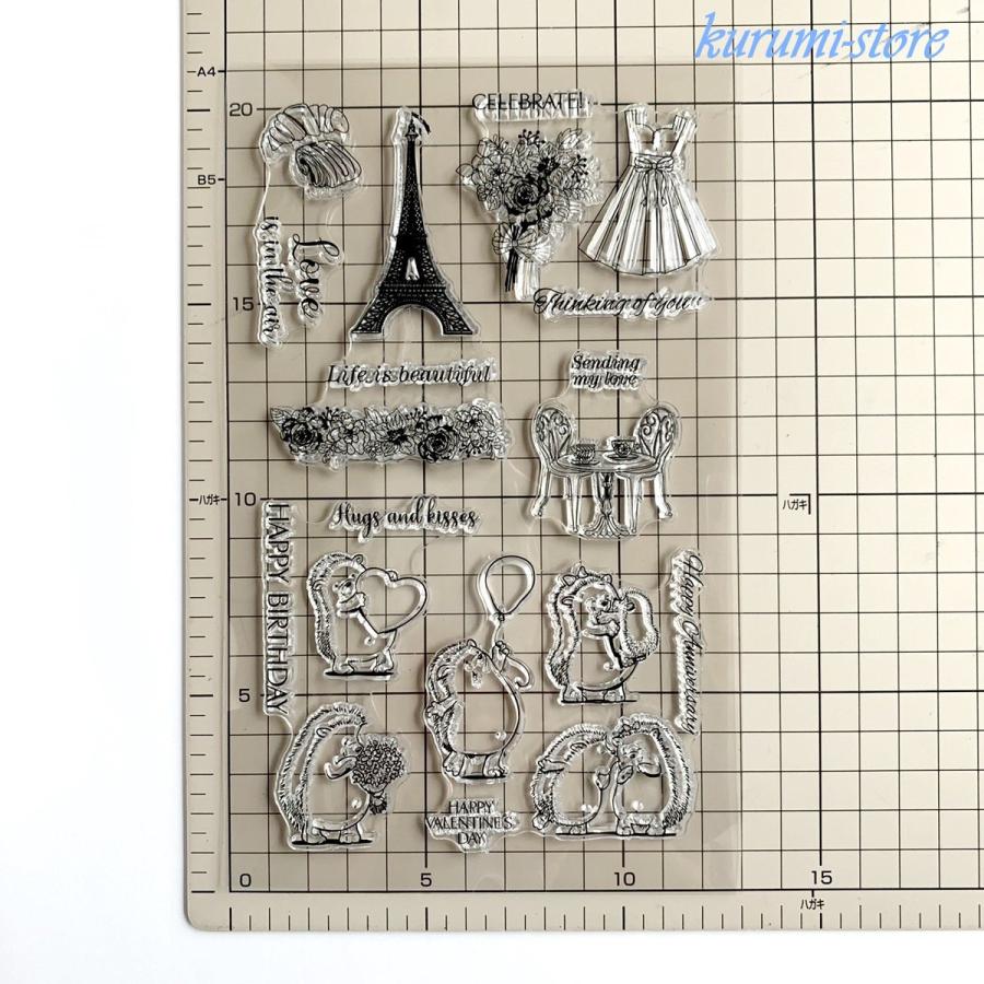 クリアスタンプ ワンピース ハリネズミ 花 はんこ アルバム 海外