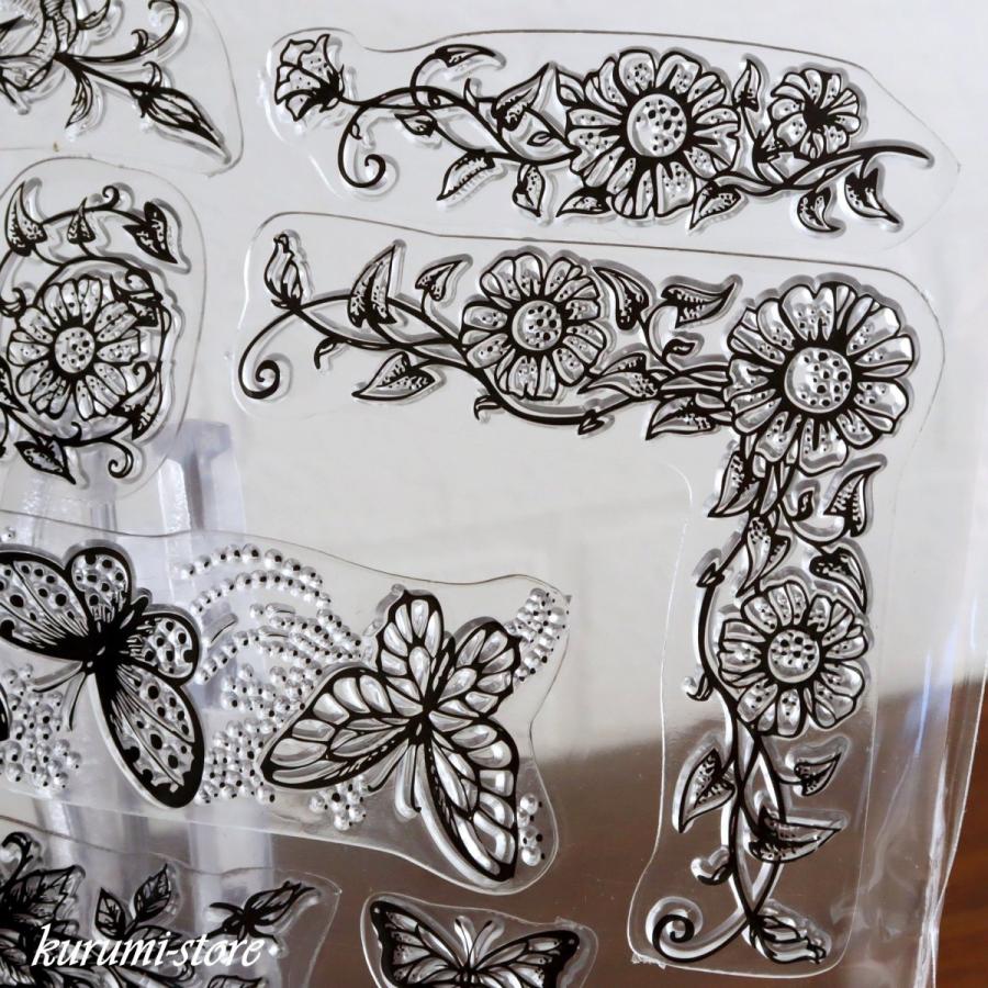 クリアスタンプ 蝶 薔薇 飾り枠 チョウ バラ レトロ スクラップ