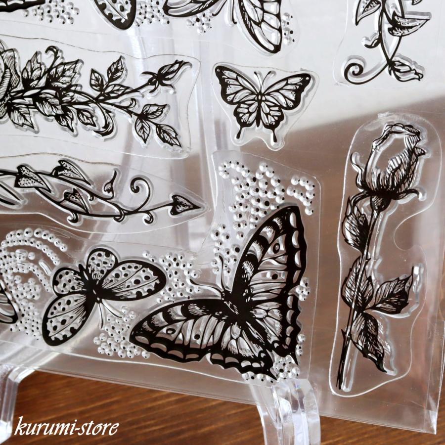 クリアスタンプ 蝶 薔薇 飾り枠 チョウ バラ レトロ スクラップ