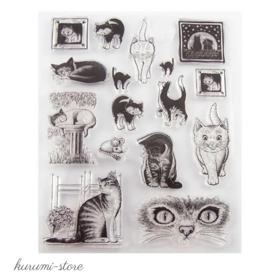 クリアスタンプ 猫 ねこ ネコ レトロ はんこ スクラップブッキング