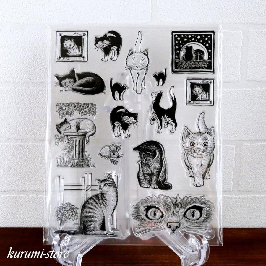 クリアスタンプ 猫 ねこ ネコ レトロ はんこ スクラップブッキング