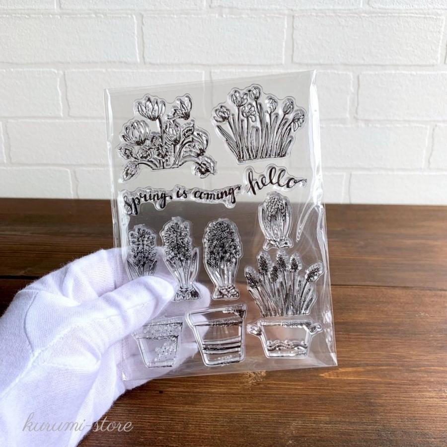 クリアスタンプ 鉢植え 球根 花 スクラップブッキング はんこ アルバム