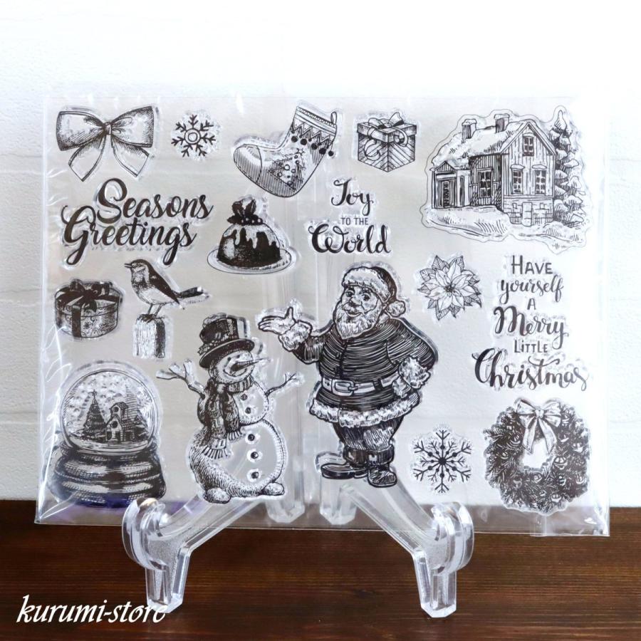 ドイツ製 ラバースタンプ マウント済『ノームシリーズ✮メリークリスマス』 クリアスタンプ サンタクロース クリスマス 雪だるま 海外 レトロ