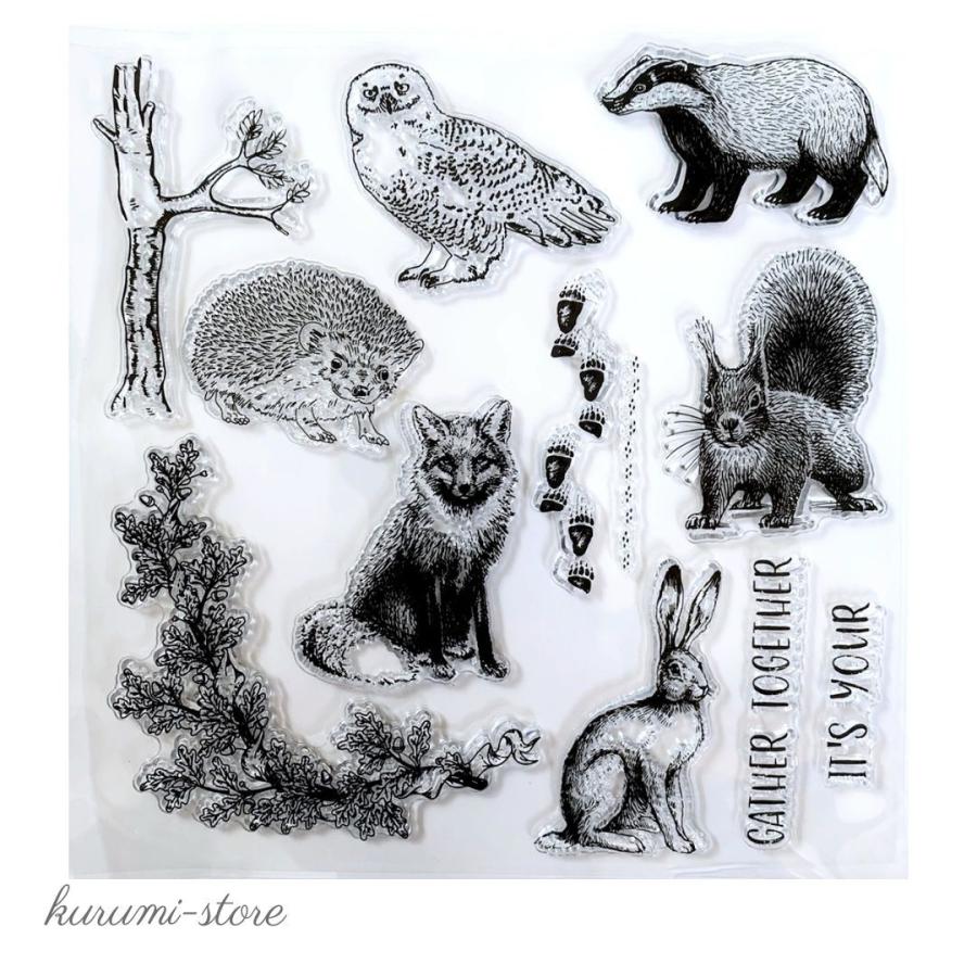 クリアスタンプ アナグマ リス ハリネズミ 動物 はんこ アルバム 海外
