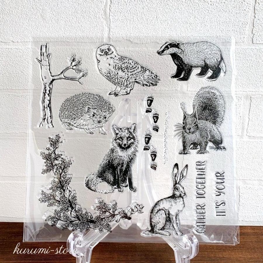 クリアスタンプ アナグマ リス ハリネズミ 動物 はんこ アルバム 海外