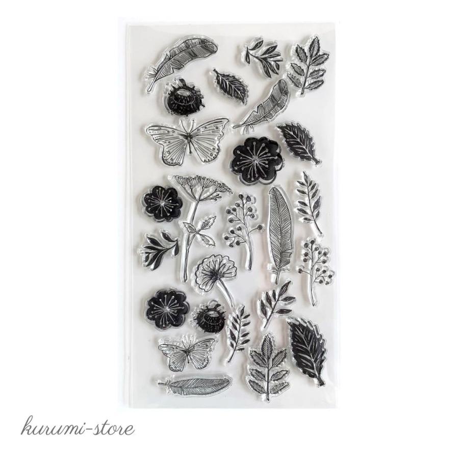 クリアスタンプ 羽 蝶 花 葉 チョウ カード ペーパークラフト はんこ