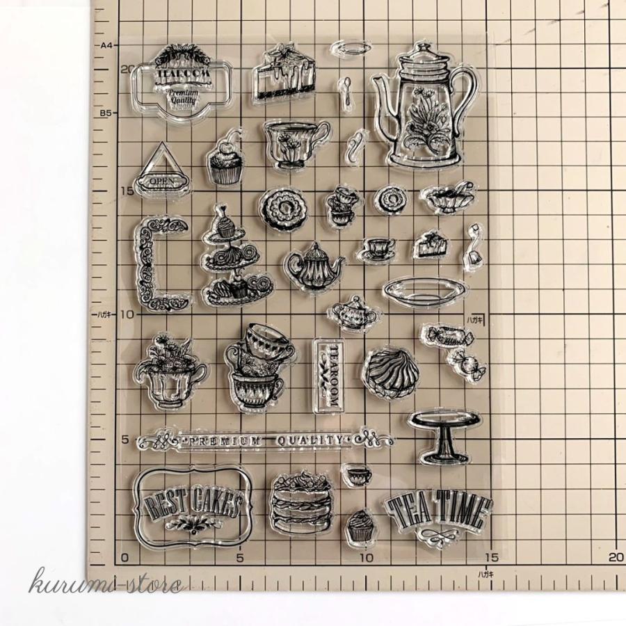 【import】クリアスタンプ コラージュ クローバー 1シート290円 クリアスタンプ ポット ケーキ カップ 海外 手帳 カード