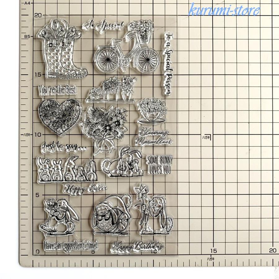 クリアスタンプ カッティングダイ 長靴 自転車 花 海外