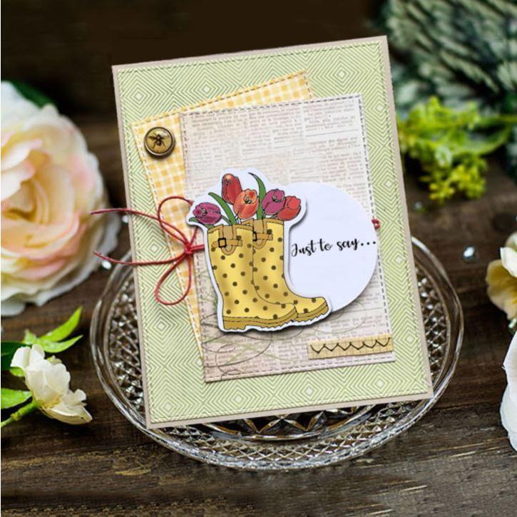 クリアスタンプ カッティングダイ 長靴 自転車 花 海外