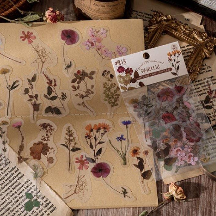 コラージュ シール 素材 花 葉 きのこ 植物 海外 アンティーク
