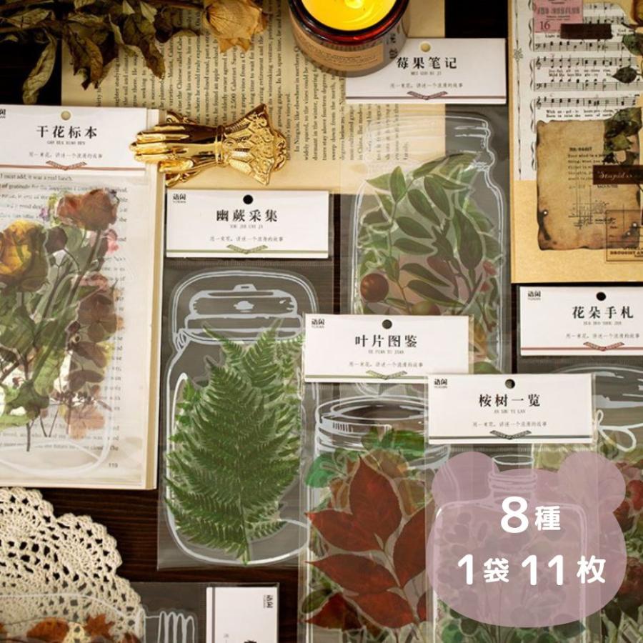 Petステッカー 019 ボトル 花 葉 ボタニカル 海外 フレークシール シール コラージュ 素材 スクラップブッキング トラベラーズ