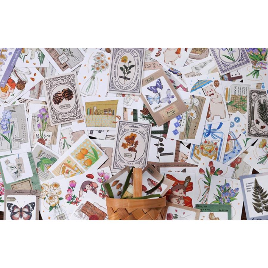 コラージュ シール ステッカー 海外 豆本 花 植物 チケット 手帳